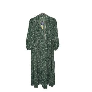 Women's Green Floral Max Studio London Small Long Sleeve Maxi Dress Boho Hippie